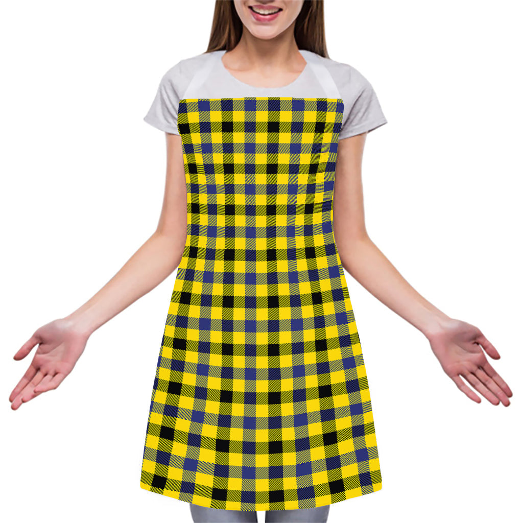 Yellow Black And Navy Plaid Print Adjustable Apron