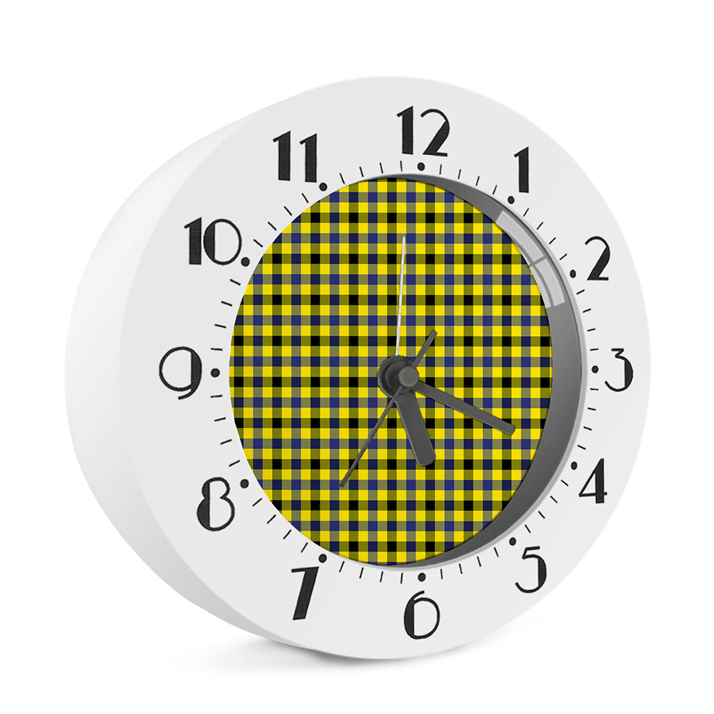 Yellow Black And Navy Plaid Print Alarm Clock