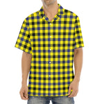 Yellow Black And Navy Plaid Print Aloha Shirt