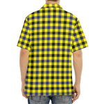 Yellow Black And Navy Plaid Print Aloha Shirt