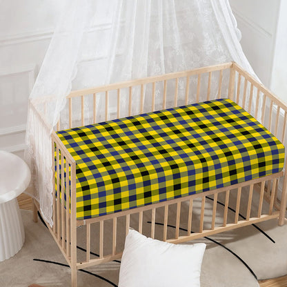 Yellow Black And Navy Plaid Print Baby Crib Sheet