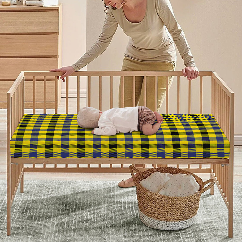 Yellow Black And Navy Plaid Print Baby Crib Sheet