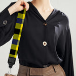 Yellow Black And Navy Plaid Print Bag Strap