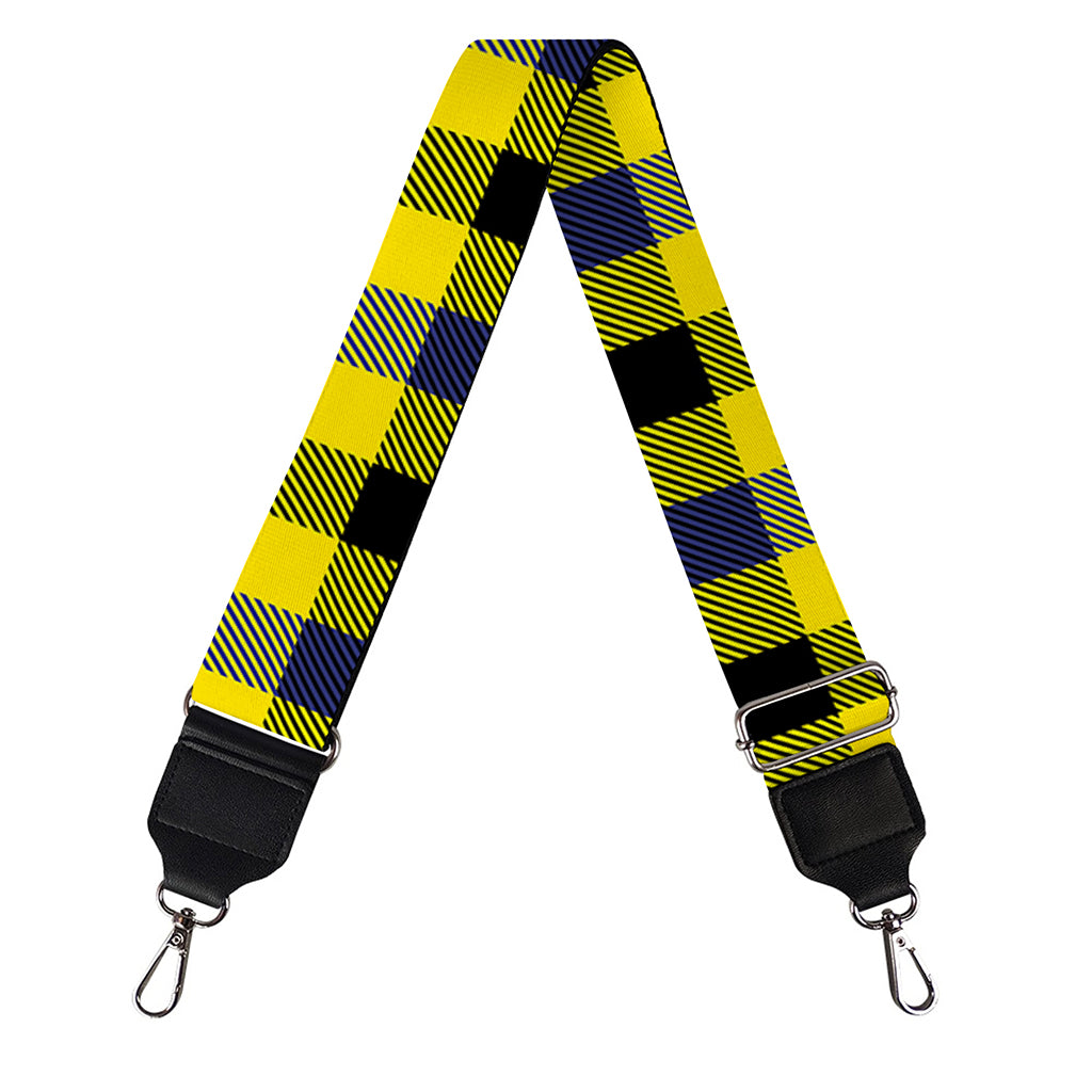 Yellow Black And Navy Plaid Print Bag Strap