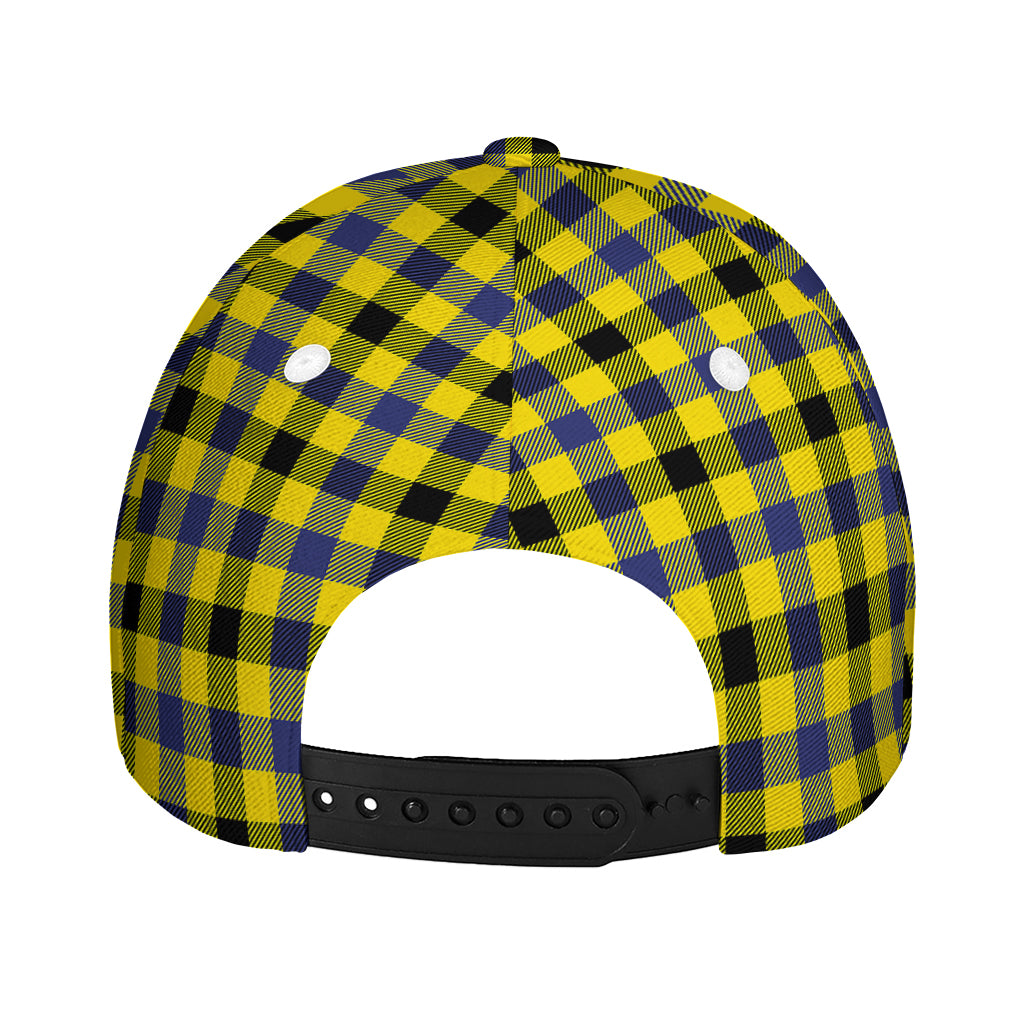 Yellow Black And Navy Plaid Print Baseball Cap