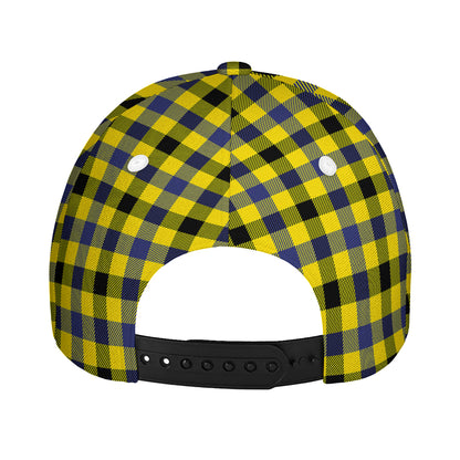 Yellow Black And Navy Plaid Print Baseball Cap