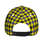 Yellow Black And Navy Plaid Print Baseball Cap