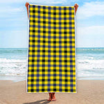 Yellow Black And Navy Plaid Print Beach Towel