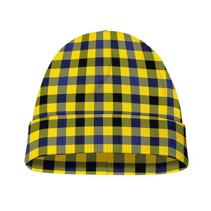 Yellow Black And Navy Plaid Print Beanie