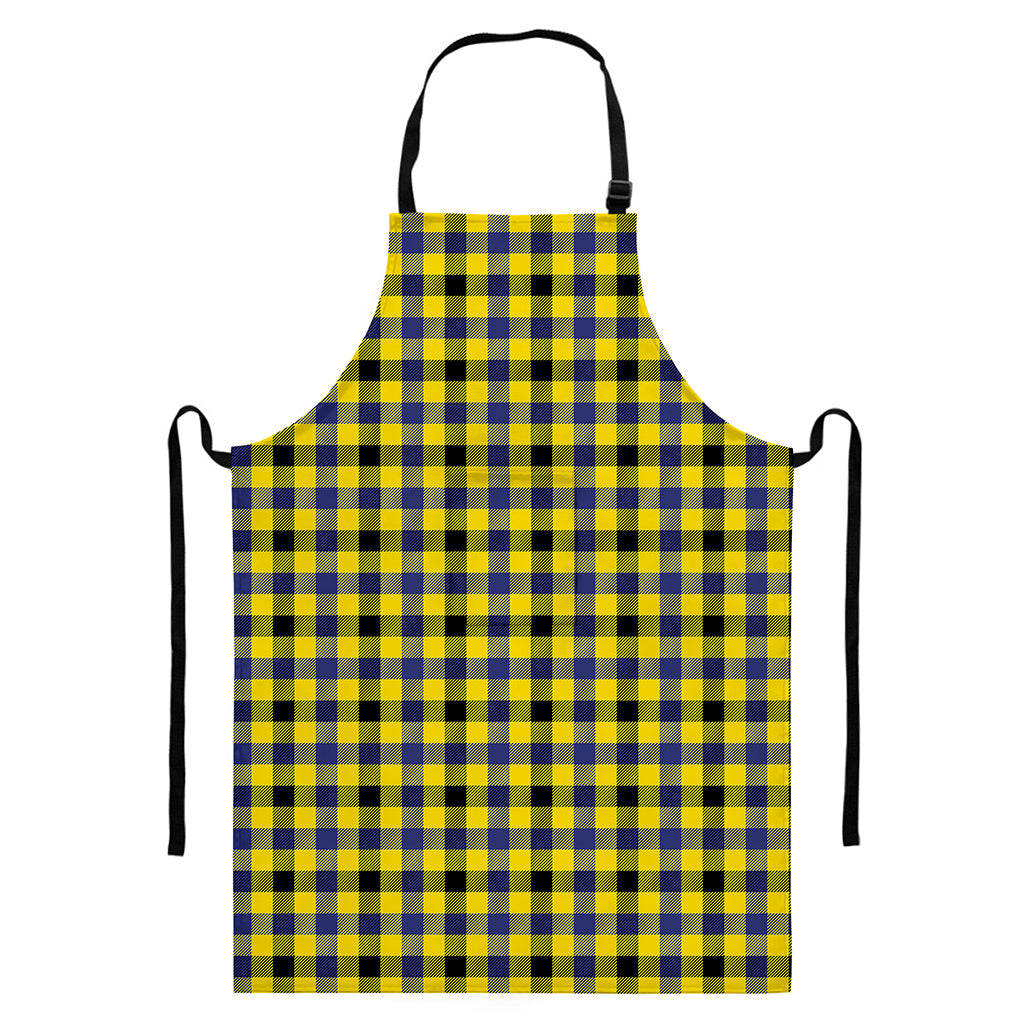 Yellow Black And Navy Plaid Print Bib Apron With Pocket