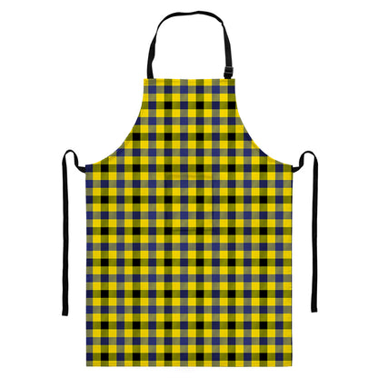 Yellow Black And Navy Plaid Print Bib Apron With Pocket