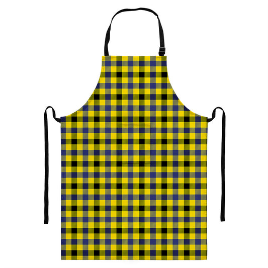 Yellow Black And Navy Plaid Print Bib Apron With Pocket