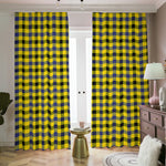 Yellow Black And Navy Plaid Print Blackout Pencil Pleat Curtains
