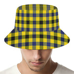 Yellow Black And Navy Plaid Print Bucket Hat