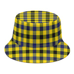 Yellow Black And Navy Plaid Print Bucket Hat