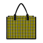 Yellow Black And Navy Plaid Print Canvas Tote Bag