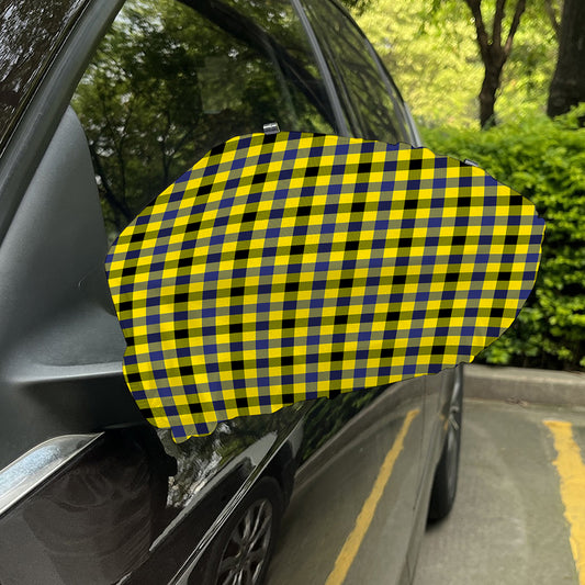 Yellow Black And Navy Plaid Print Car Side Mirror Covers
