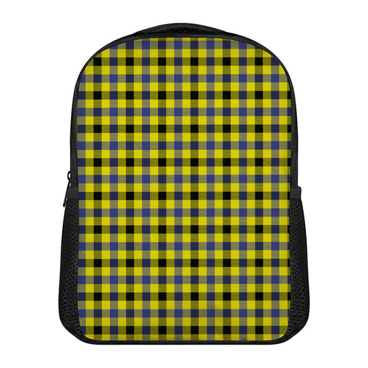 Yellow Black And Navy Plaid Print Casual Backpack