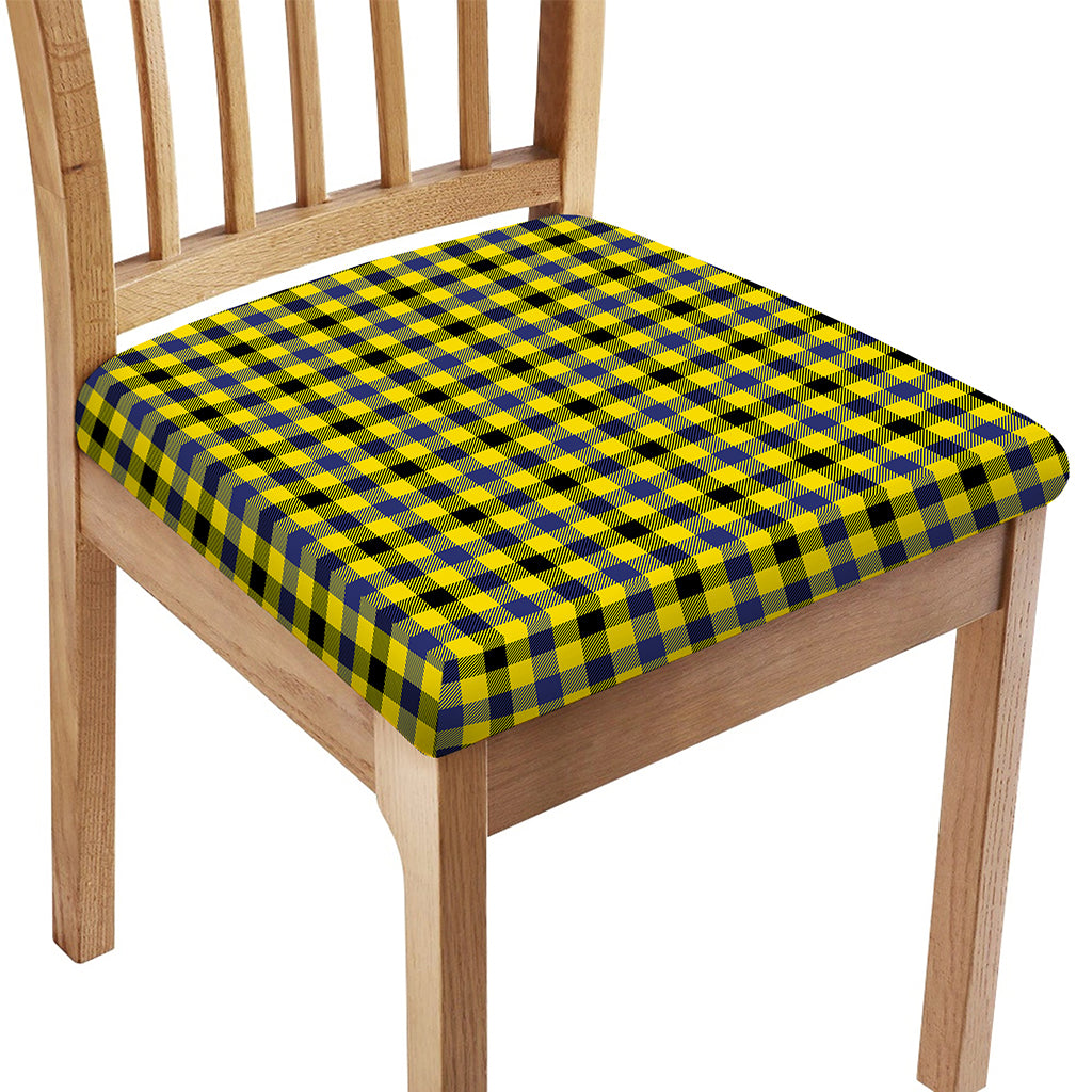 Yellow Black And Navy Plaid Print Chair Cushion Cover