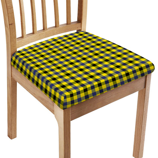 Yellow Black And Navy Plaid Print Chair Cushion Cover