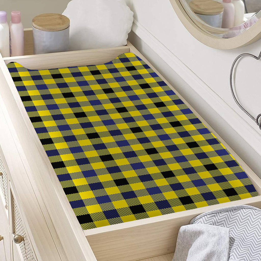 Yellow Black And Navy Plaid Print Changing Pad Cover