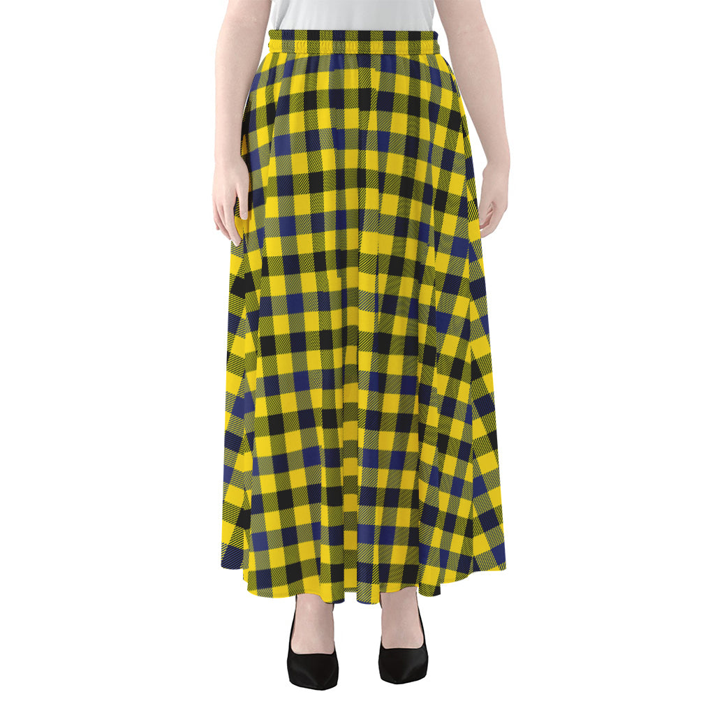 Yellow Black And Navy Plaid Print Chiffon Maxi Skirt