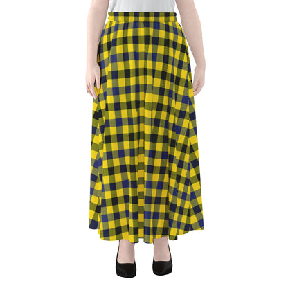 Yellow Black And Navy Plaid Print Chiffon Maxi Skirt