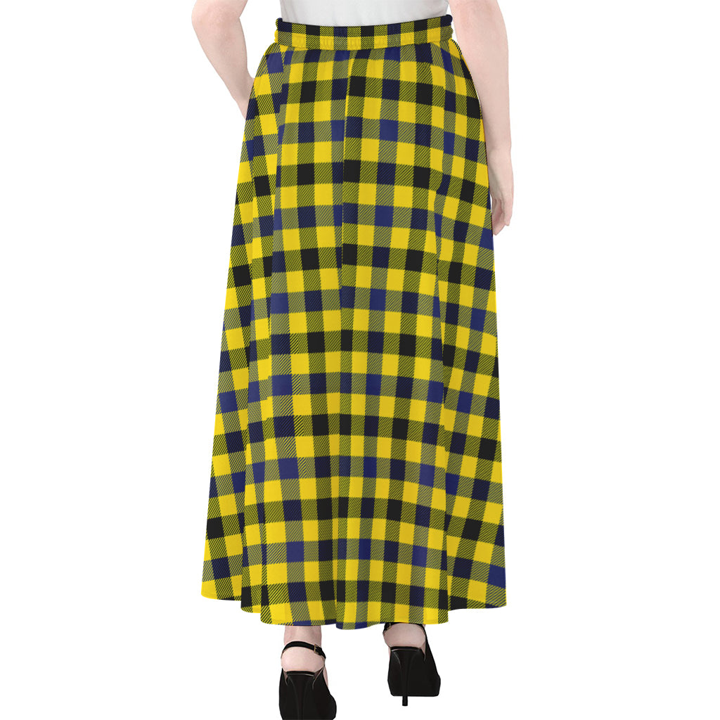 Yellow Black And Navy Plaid Print Chiffon Maxi Skirt