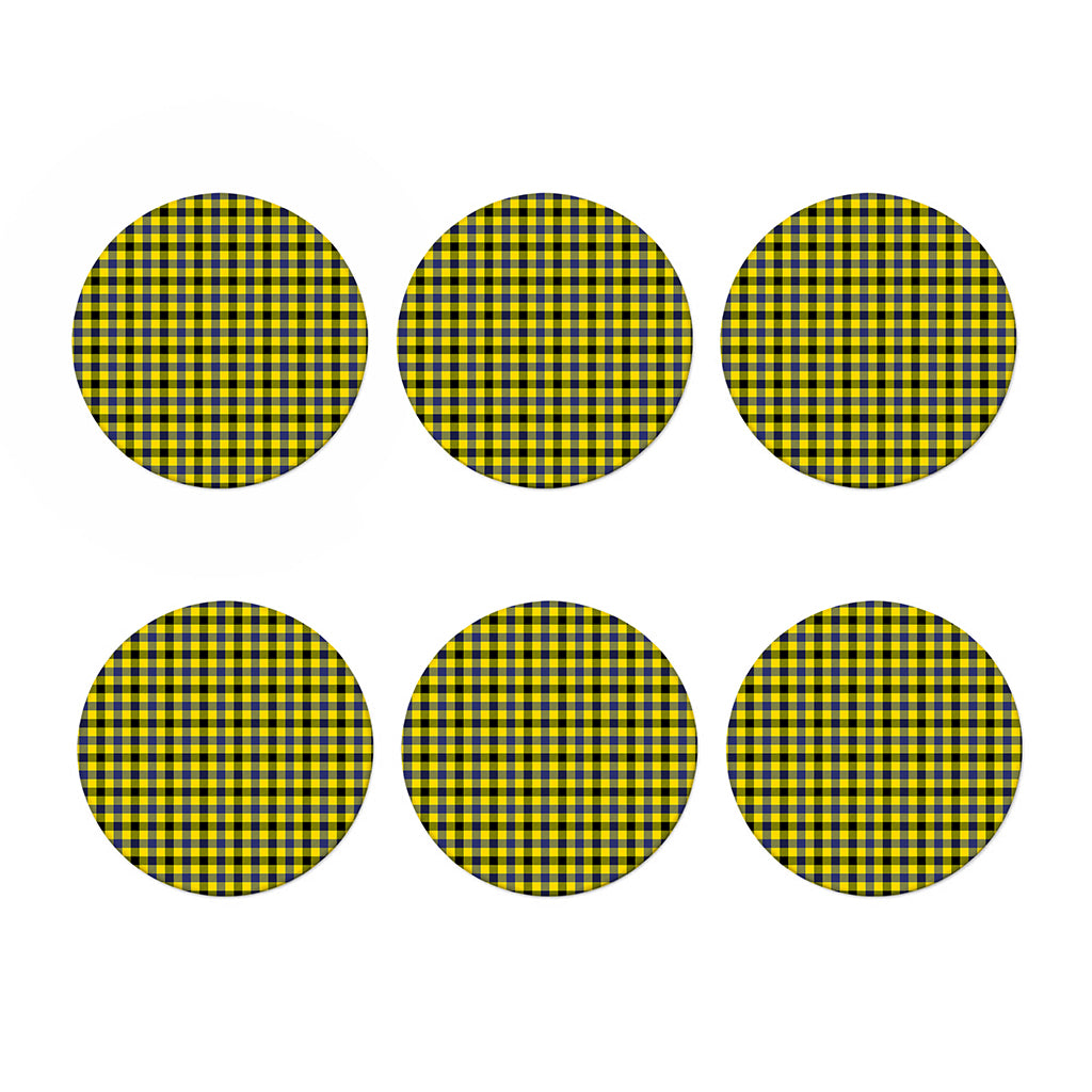 Yellow Black And Navy Plaid Print Coaster Set