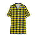 Yellow Black And Navy Plaid Print Cotton Hawaiian Shirt