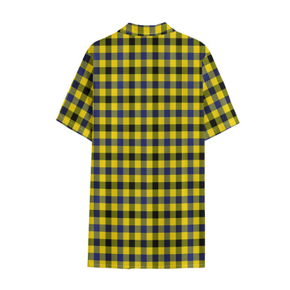 Yellow Black And Navy Plaid Print Cotton Hawaiian Shirt