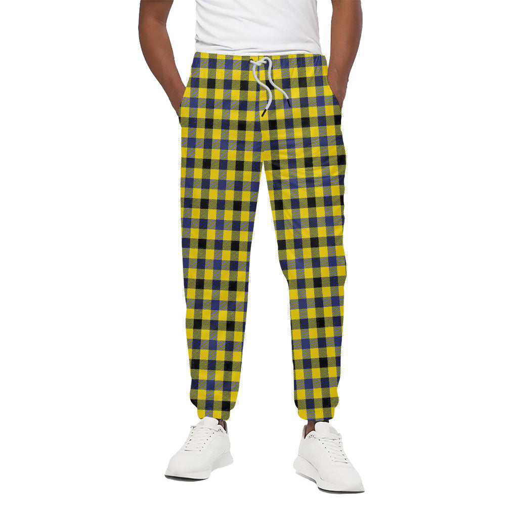 Yellow Black And Navy Plaid Print Cotton Pants