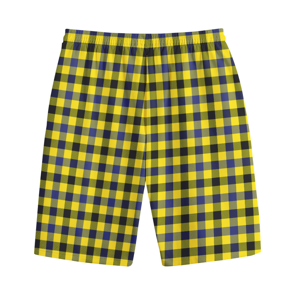 Yellow Black And Navy Plaid Print Cotton Shorts