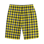 Yellow Black And Navy Plaid Print Cotton Shorts