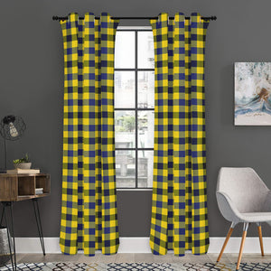 Yellow Black And Navy Plaid Print Curtain