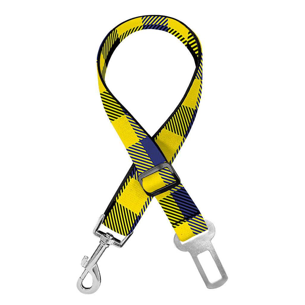 Yellow Black And Navy Plaid Print Dog Seat Belt