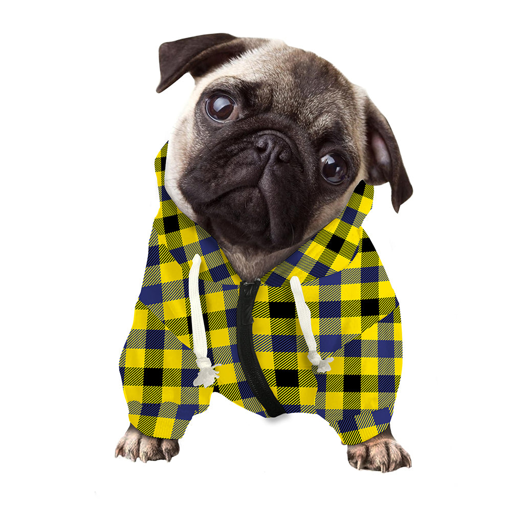 Yellow Black And Navy Plaid Print Dog Zip Up Hoodie