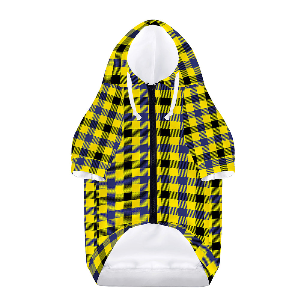Yellow Black And Navy Plaid Print Dog Zip Up Hoodie