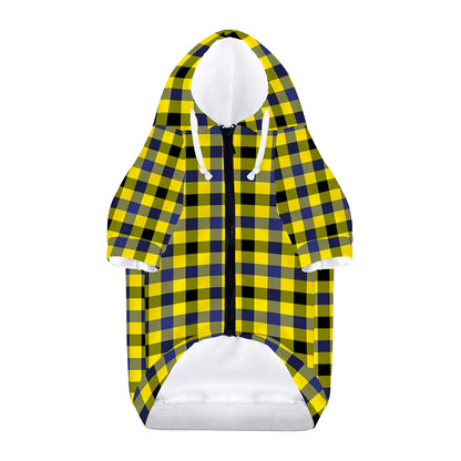 Yellow Black And Navy Plaid Print Dog Zip Up Hoodie