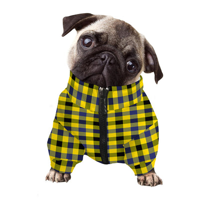 Yellow Black And Navy Plaid Print Dog Zip Up Jacket