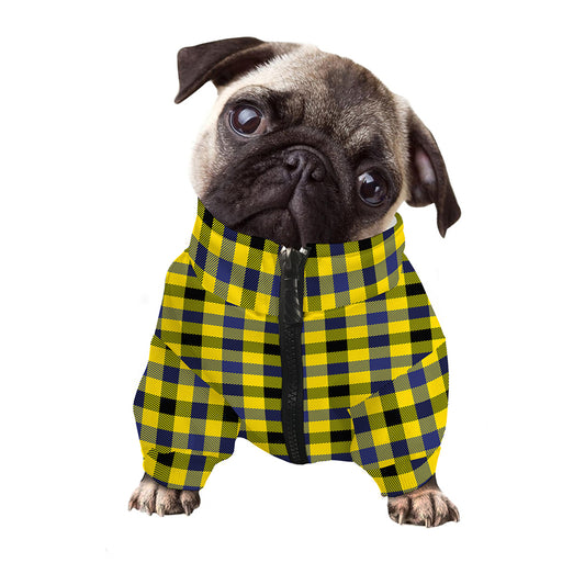 Yellow Black And Navy Plaid Print Dog Zip Up Jacket