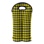 Yellow Black And Navy Plaid Print Double Neoprene Wine Tote