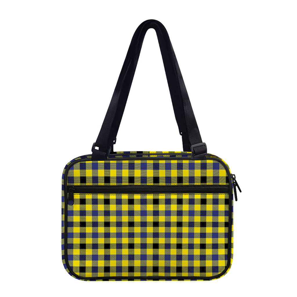 Yellow Black And Navy Plaid Print Double Strap Bible Bag