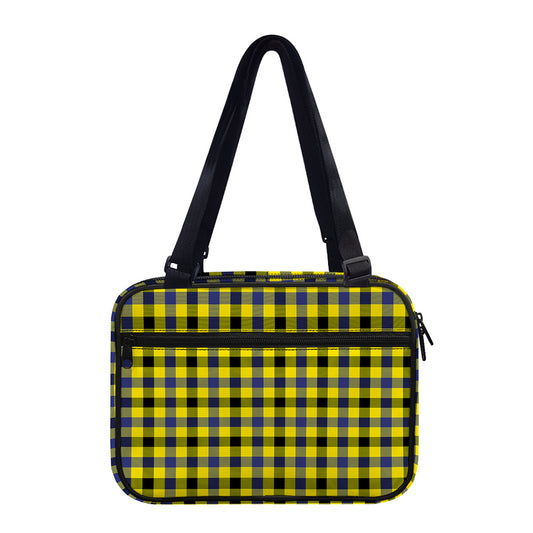 Yellow Black And Navy Plaid Print Double Strap Bible Bag