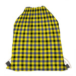 Yellow Black And Navy Plaid Print Drawstring Bag