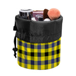 Yellow Black And Navy Plaid Print Drawstring Makeup Bag