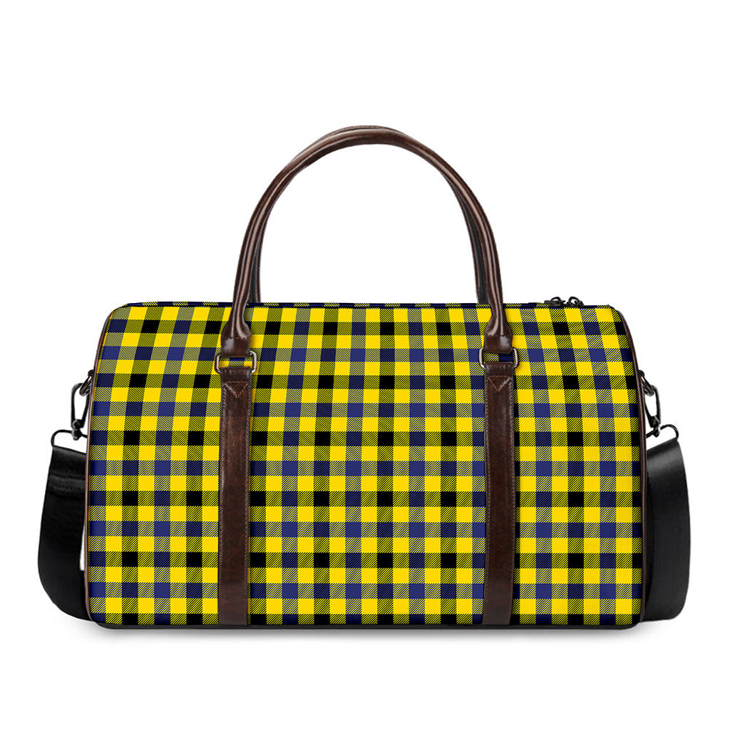 Yellow Black And Navy Plaid Print Duffle Bag