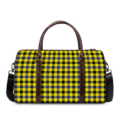 Yellow Black And Navy Plaid Print Duffle Bag
