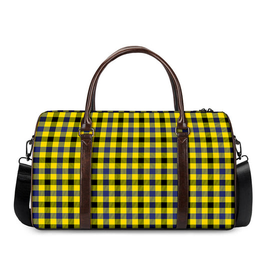 Yellow Black And Navy Plaid Print Duffle Bag