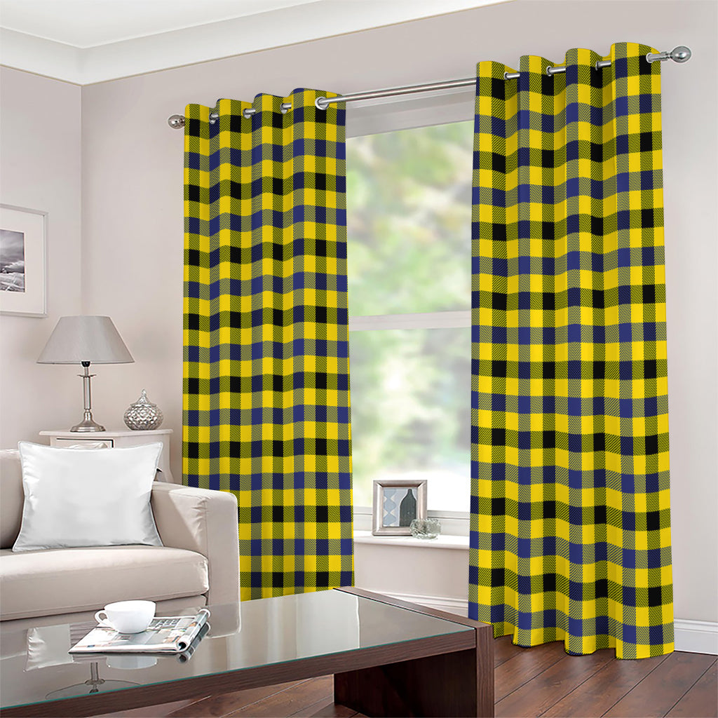 Yellow Black And Navy Plaid Print Extra Wide Grommet Curtains